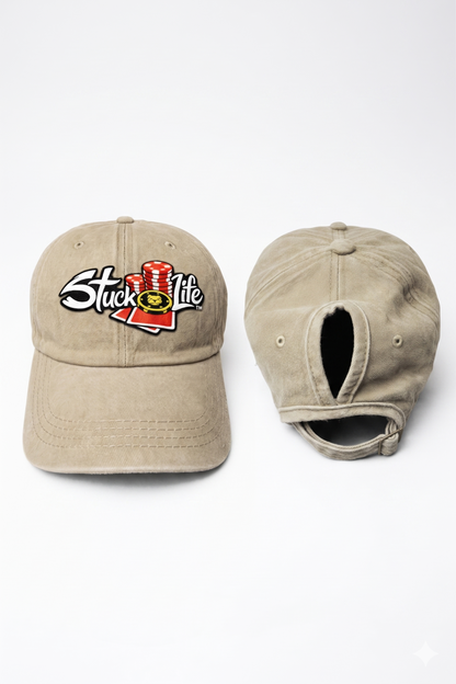 Embroidered Pony Tail Hat