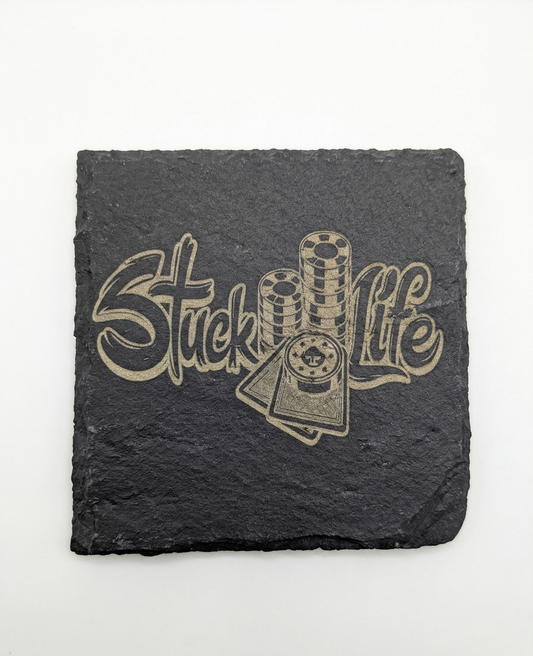 4 PCS Square Slate Coasters Black with Holder